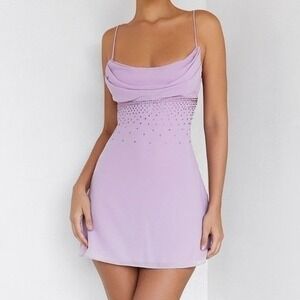 Mistress Rocks Mini Dress Size‎ Medium Lilac Cowl Neck Rhinestone Party Sexy NWT